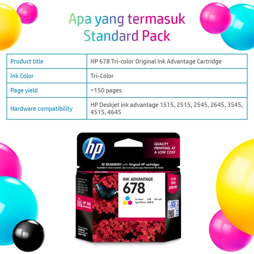 HP Tinta  678 Tri Color Original Ink Advantage Cartridge [CZ108AA]