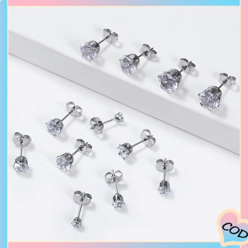 COD❤️Titanium Steel Real Zircon Super Shiny Stud Earrings Diamond Stud Earrings Jewelry-A.one