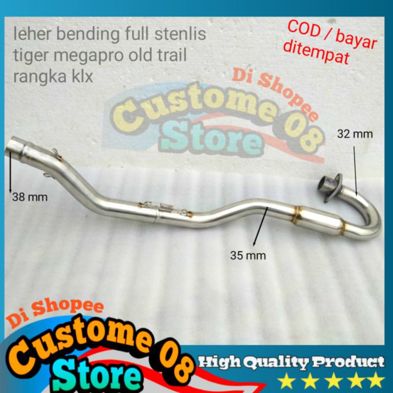 pipa leher knalpot tiger megapro old primus gl pro trail rangka klx modif tril stenlis full bending