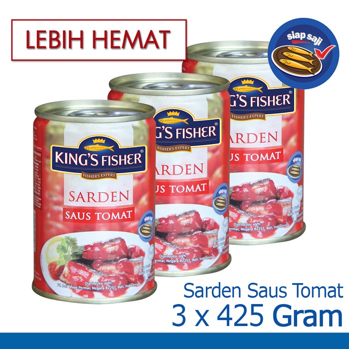 

ds20112s King'S Fisher Paket 3 Pcs Sarden Saus Tomat 425G Makanan Kaleng Kings Xa20X1