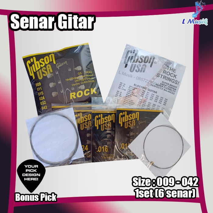 SENAR GITAR GIBSON GS-740UL ELEKTRIK 1 SET UKURAN 009-042 (LOKAL PREMIUM) - GIBSON ORIGINAL NIKEL PLATED STEEL WOUND GUITAR STRINGS