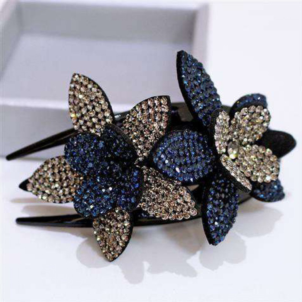 Needway  Crystal Large Size Headwear Rhinestone Double Flower Crystal Hair Clip