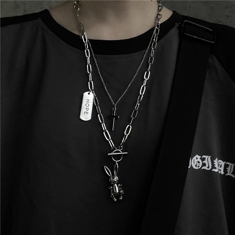 Punk Multilayer Cross Necklace Hip Hop Nightclub Hope Pendant Accessories