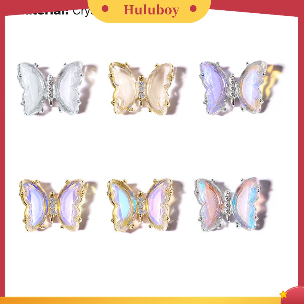 Huluboy Huluboy♡ Butterfly Ornamen Kupu-Kupu Aurora Kristal Imitasi 3D Warna-Warni Untuk Dekorasi Manicure