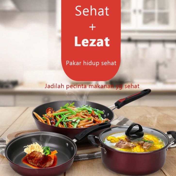 MILIKI SEGERA!! Panci Teflon 1 Set 3 pcs - Panci Teflon Set 3 panci set Serbaguna Awet JUMBO bisa cod