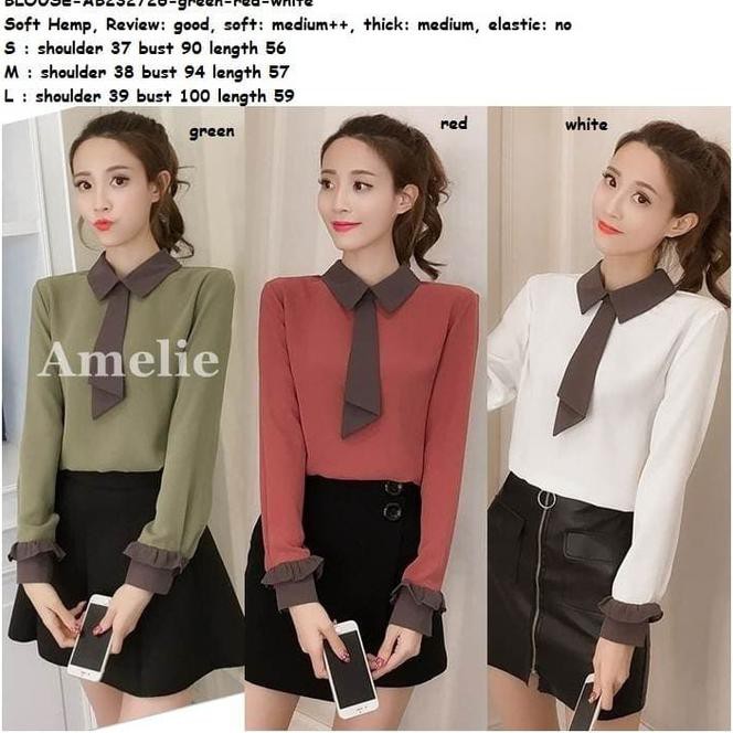 Baju Atasan Hem Kemeja Dasi Wanita Korea Import Putih Red White Tunik /Fashion Muslim Wanita