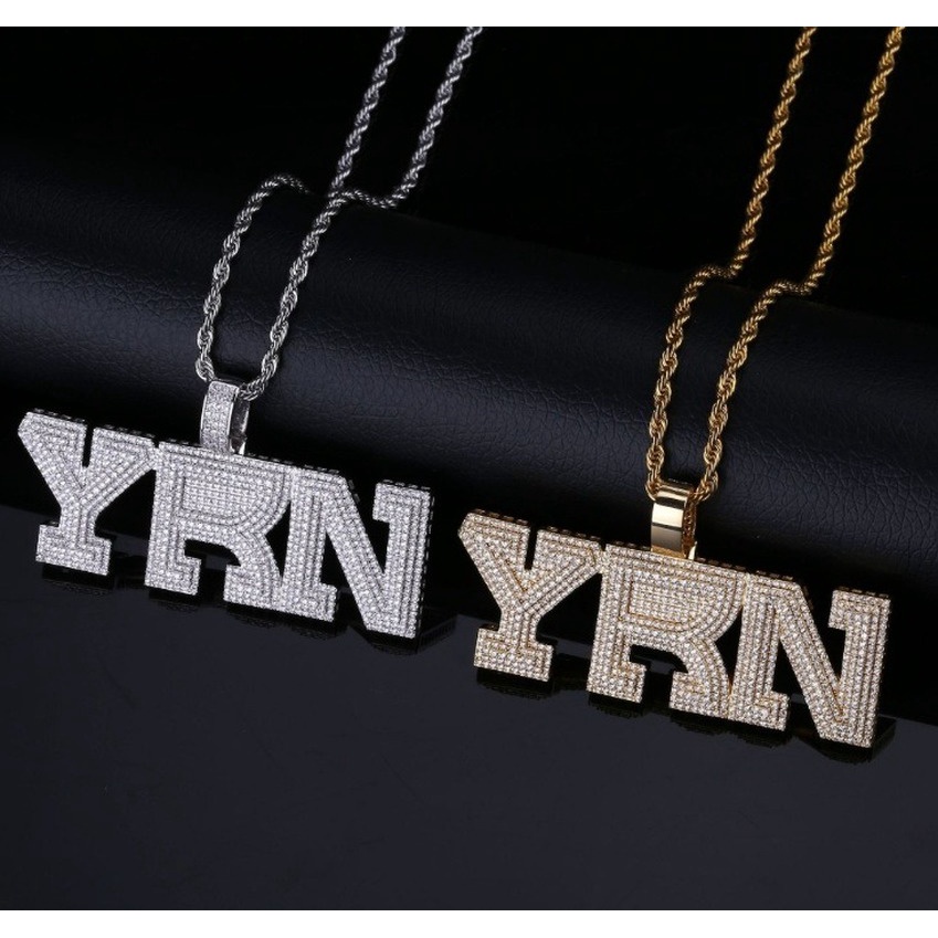 Kalung Liontin Tulisan yrn Bahan Metal Zircon Gaya Hip Hop Rock Punk