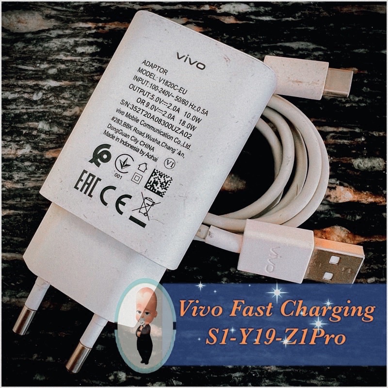 Charger Second Vivo Fast Charging 18w Original bawaan Hp V17pro | S1pro | V19 | Y51 | V20 |