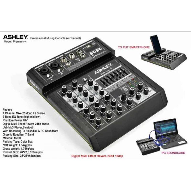 Mixer Ashley 4 Channel  / Mixer  Premium 4 Channel Bluetooth With Soundcard Original