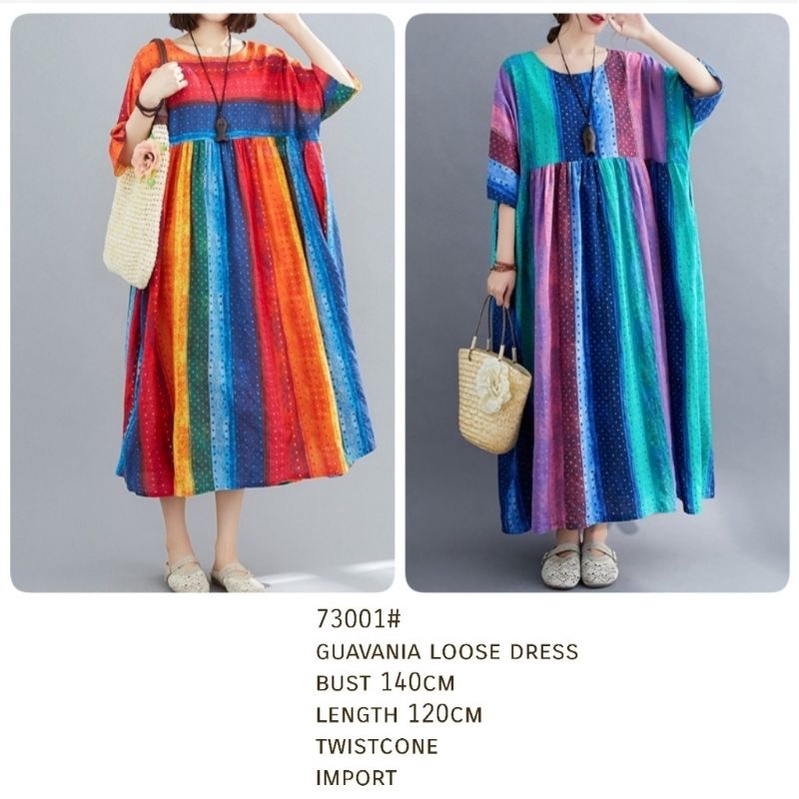 MDLV ~ 73001GUAVANIA LOOSE DRESS GAUN RAINBOW DRESS BIGSIZE DRESS WANITA FASHION IMPORT