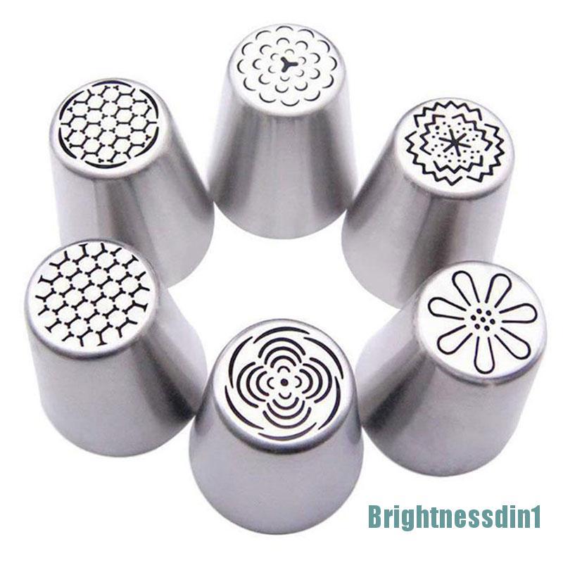 Set 6pcs Ujung Mulut Pipa Icing Desain Tulip Rusia Bahan Stainless Steel