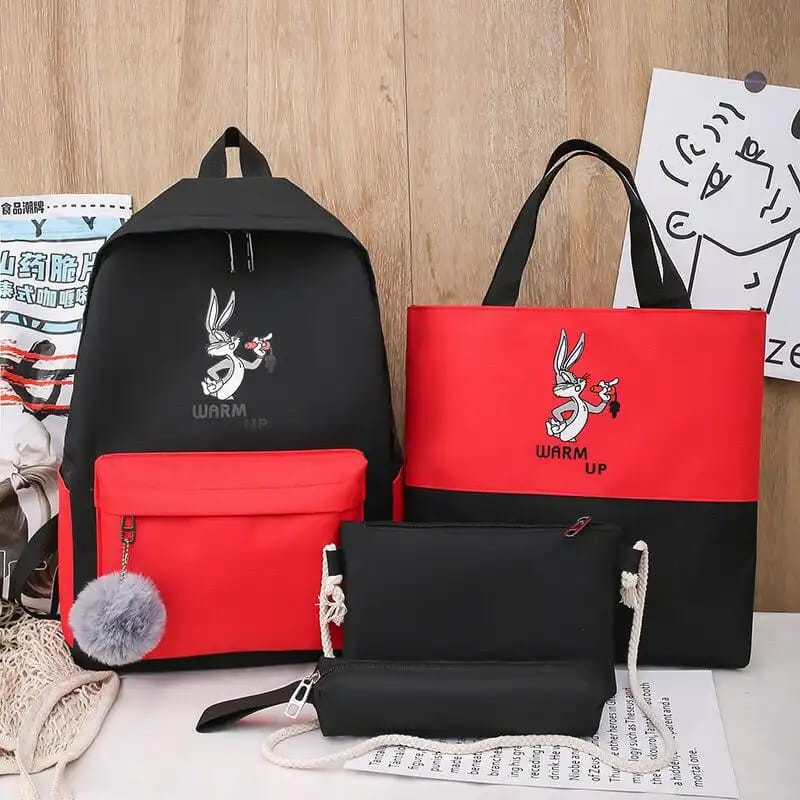 EL 6040 RISCE TAS 4IN1 RANSEL BUNNY IMPORT BLACK YELLOW GREEN PINK SEKOLAH SD SMP SMU WANITA CEWEK