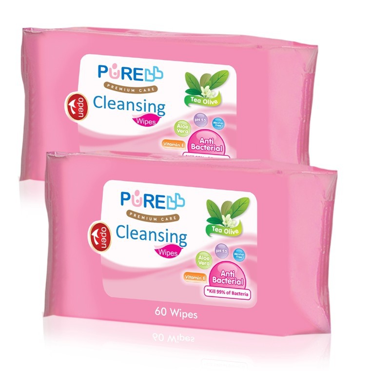 PURE BABY  CLEANSING WIPES 60 20 BESAR KECIL  LEMON TEAOLIVE