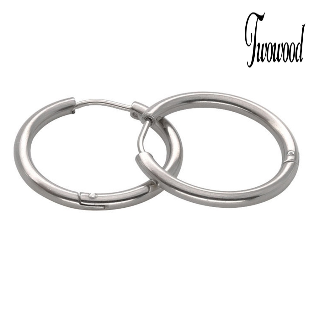 1 Pasang Anting Hoop Bentuk Lingkaran Bahan Stainless Steel Gaya Punk Untuk Unisex