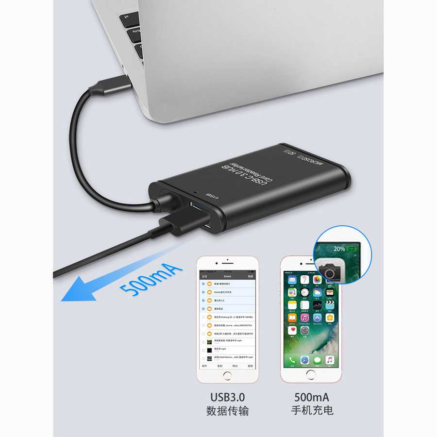 IDN TECH - Card Reader USB Type C 3 in 1 USB 3.0 Micro SD / SD Card YC-500