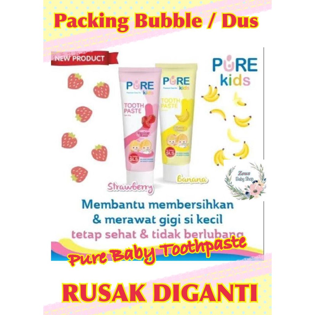 Pure Kids Tooth Paste 50gr BPOM / jordan toothpaste / pigeon toothgel / mamiae tooth paste / Purekids Pasta Gigi Anak Pure Baby ToothPaste Pure BB