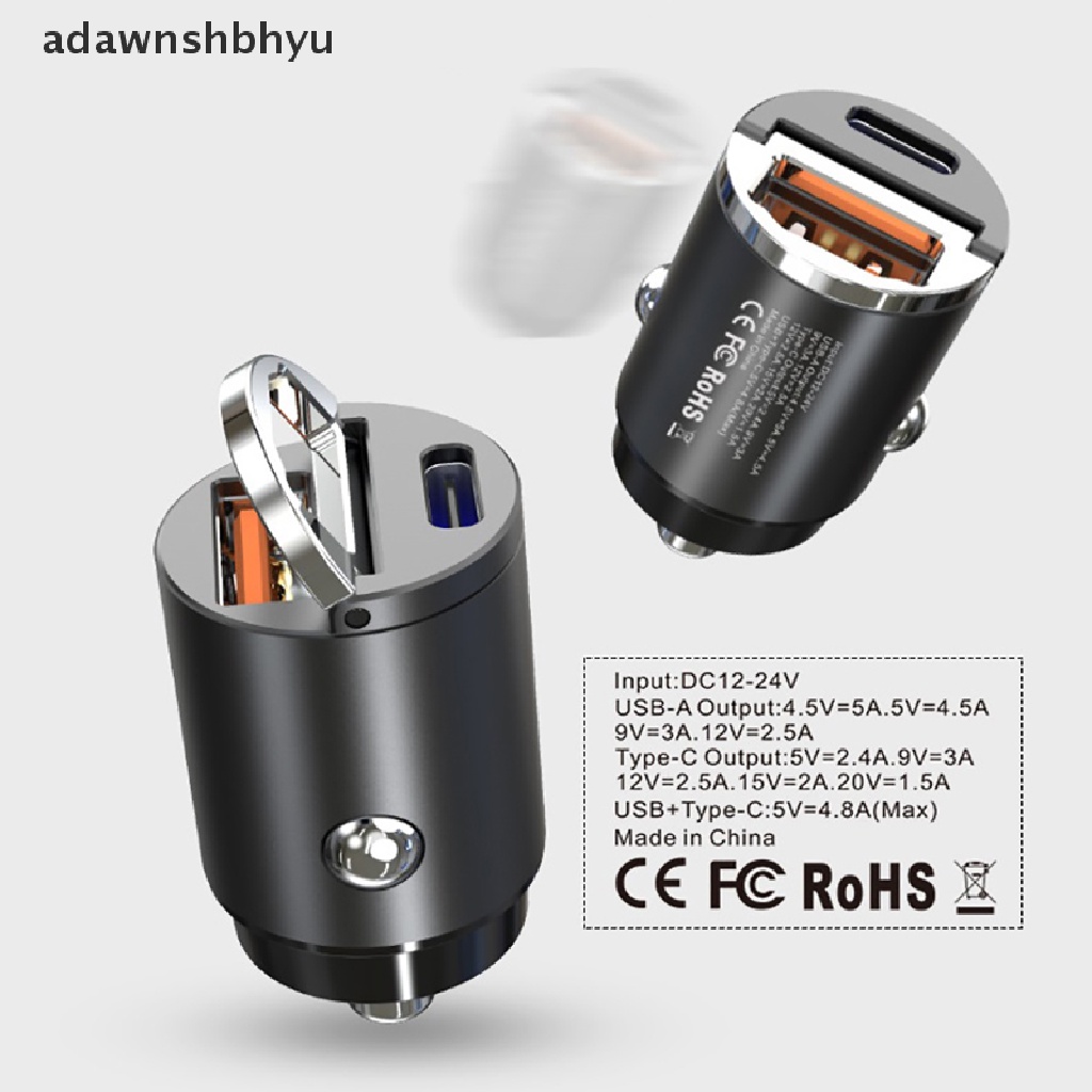 Adaptor Mobil adawnshbhyu Mini Siluman QC 4.0 3.0 Quick Charge 30W PD+QC/PD+PD Charger Mobil