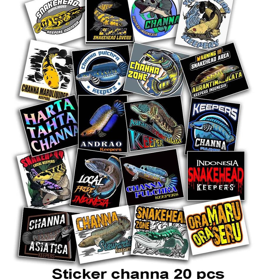 [KODE PRODUK WEDMP7150] stiker ikan predator channa isi 20 buah sticker chana setikar snakehead bogo