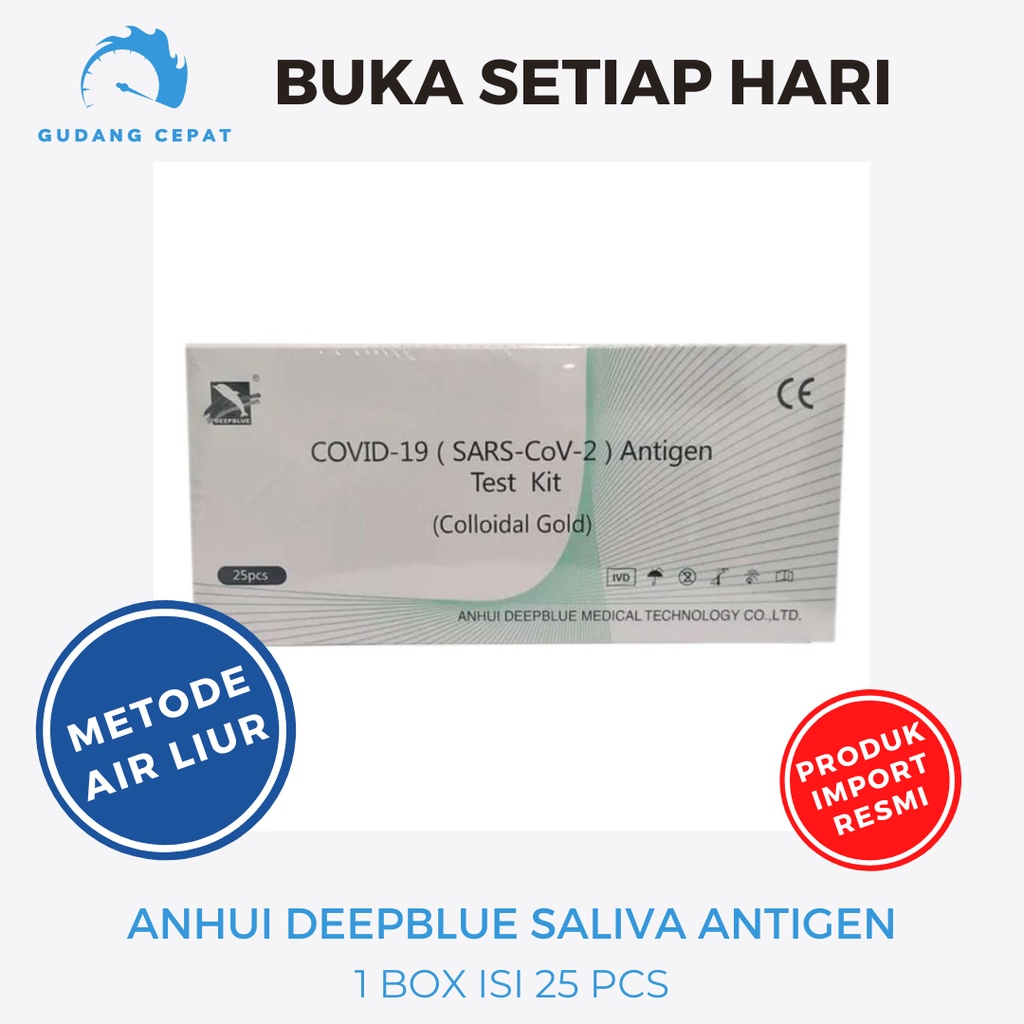 Anhui Antigen Test Kit Deepblue Saliva Air Liur 1 Box Colloidal Gold Covid19 isi 25 pcs Original