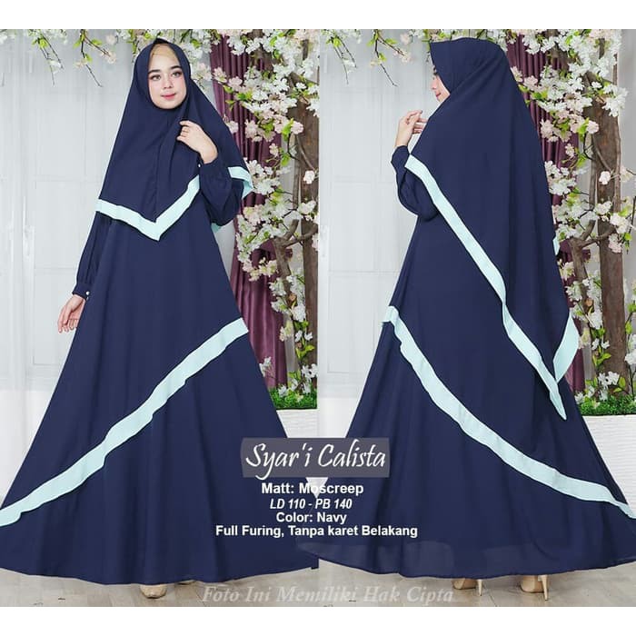 GAMIS SYAR I WANITA / BAJU GAMIS PESTA CALYSTA NAVY / GAMIS MUSLIM TERBARU