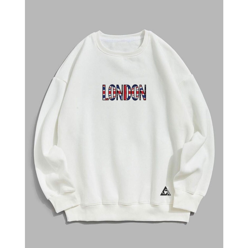 Original Distro 100% Swater Crewneck Best Seller Bahan Katun Flece Tebal Boarding Simpel Terbaru Motif Sablon Bendera Inggris Basic Sweatshirt Unisex Tulisan London