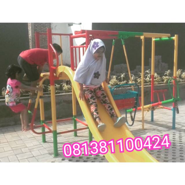 Ape luar mainan tiga set besi anti karat galvanis perosotan set ape luar playground free ongkir jkt