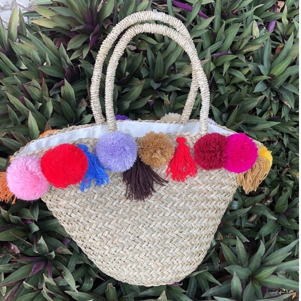 tas bangkok/anyaman jerami/tas anyaman jerami/tas anyman hias/tas pompom/tas pantai/tas bali