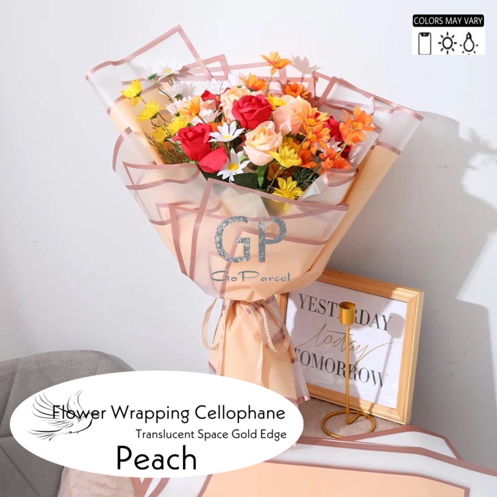 ( 5 Lembar ) TRANSLUCENT SPACE GOLD EDGE - FLOWER WRAPPING PAPER PLASTIC CELLOPHANE GOLD LINE MATTE KERTAS BUNGA TRANSPARANT KERTAS BUNGA BOUQUET BUKET FLORIST