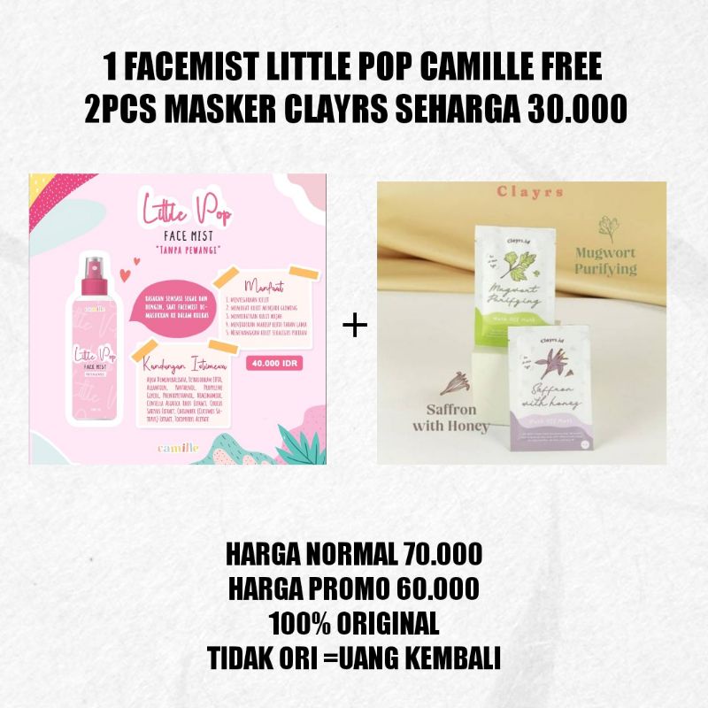 Masker Camille beauty BPOM//masker clayrs Mugwort //masker clayrs saffron/masker yoqueen beauty BPOM-Facemist camille