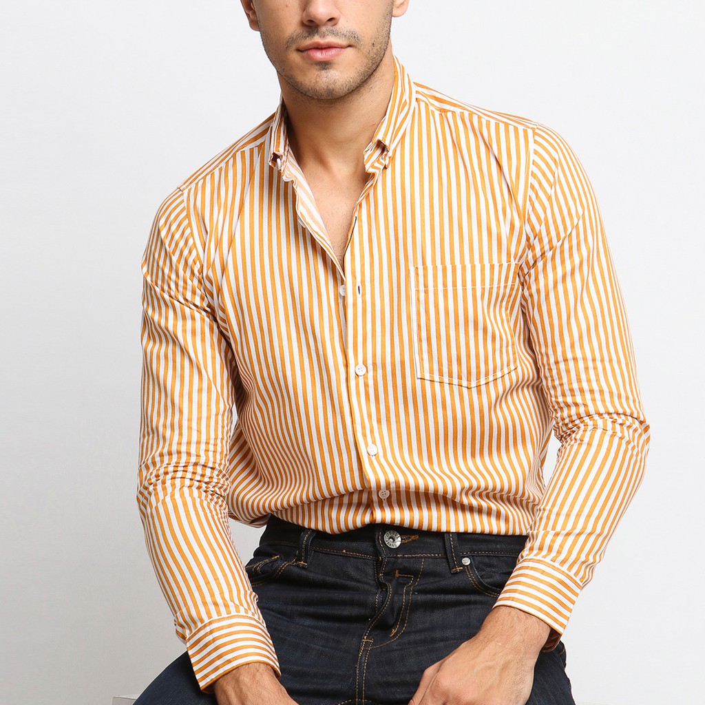 

VENGOZ Kemeja Pria Slim Fit - Toby Gold Stripe Shirt