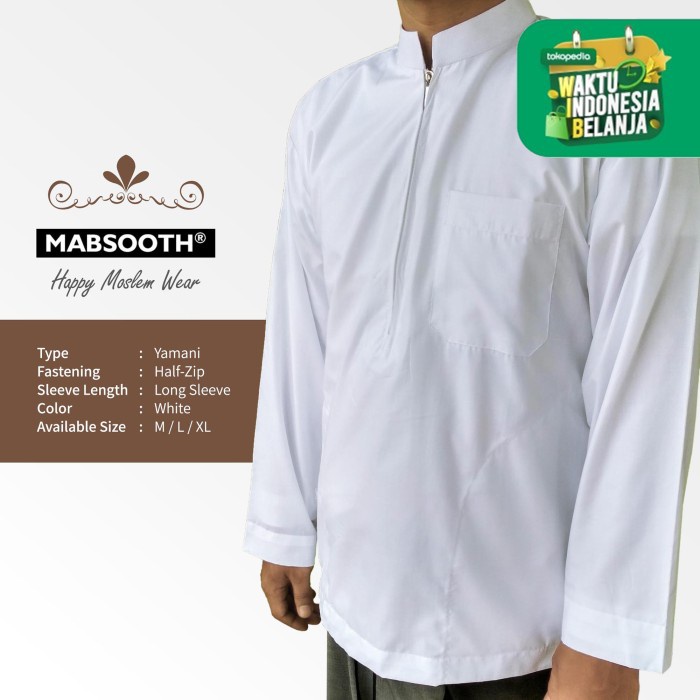 Baju koko Pria Dewasa Remaja New Baju Koko Resleting Pria Muslim Putih Polos Dewasa Lengan Panjang - S original lebaran import Kekinian