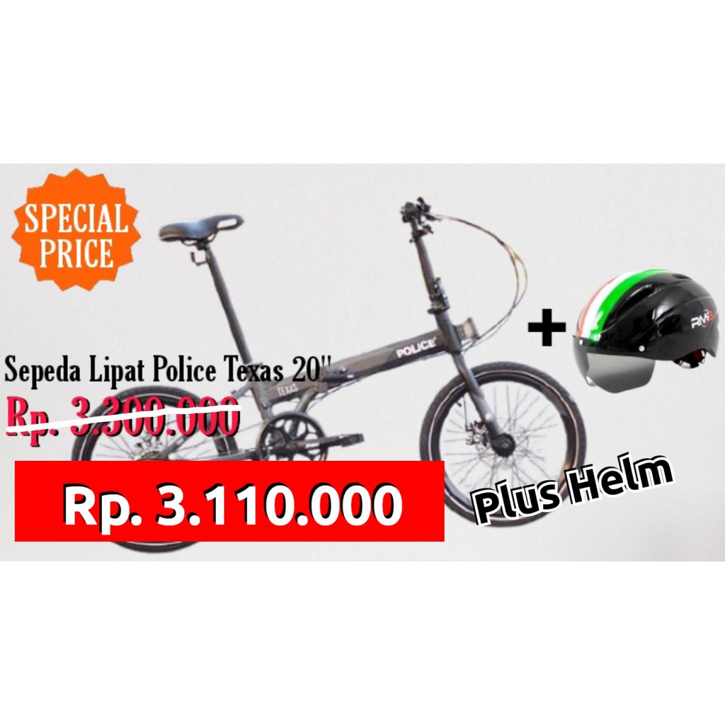 sepeda lipat 20" police texas plus helm - sepeda lipat - olahraga sepeda