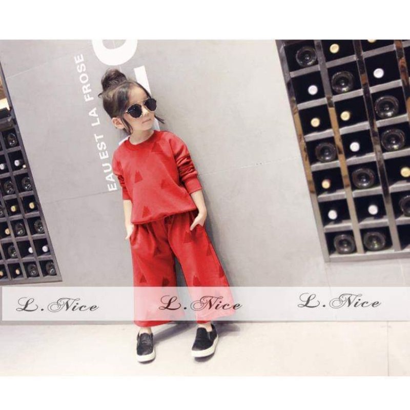 Setelan Anak Lnice merah Atasan dan Celana Kulot
