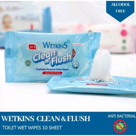 wetkins clean dan flush tisu basah isi 10's