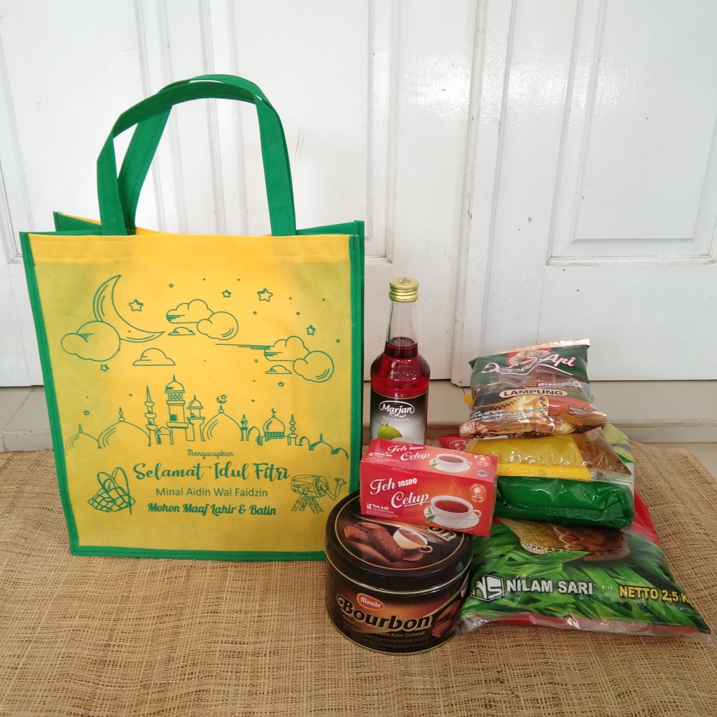 Tas Lebaran Goodie Bag Lebaran Tas Parsel Parcel Lebaran Termurah Hijau Potrait MUAT BERAS ZAKAT