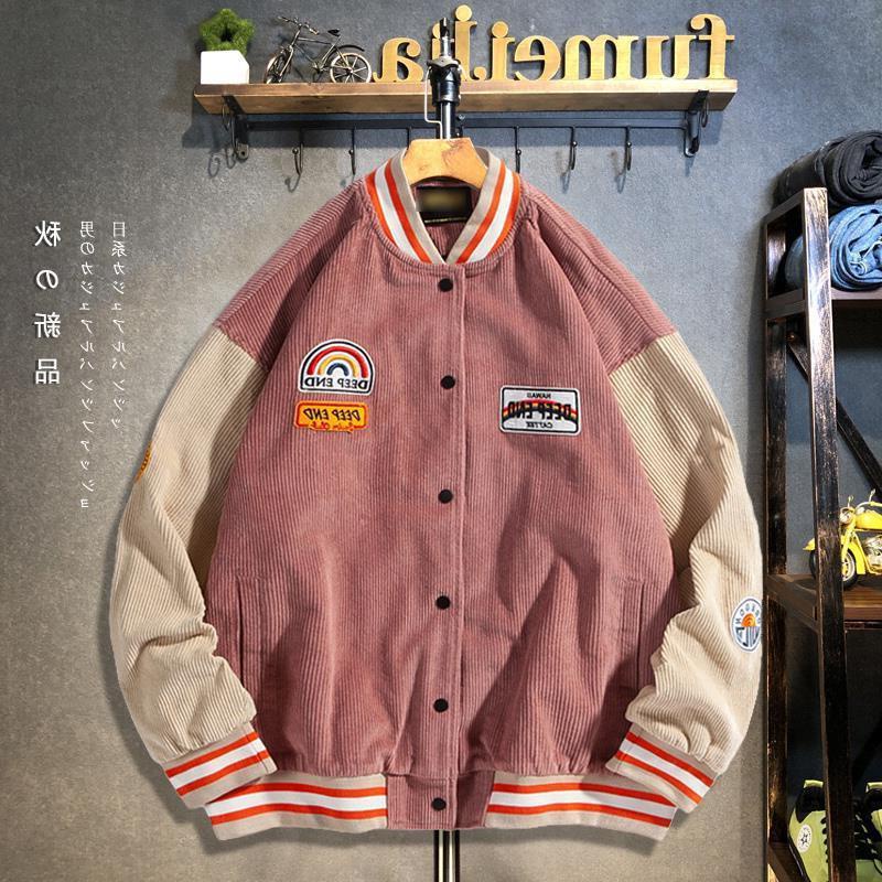 Newlan WT003 Jaket Baseball Japanese Harajuku BF Unisex Jacket College Baseball --- Jodian Baseball Jacket-Merah Jambu