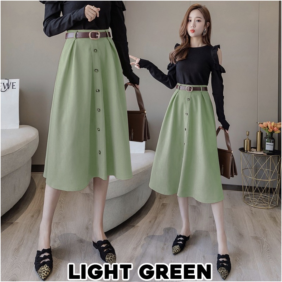 KARAKOREA 9856 Loona Skirt + Belt (Rok autumn/Rok Midi/Rok Kerja/ Midi Skirt)/Rok Korea Skirt