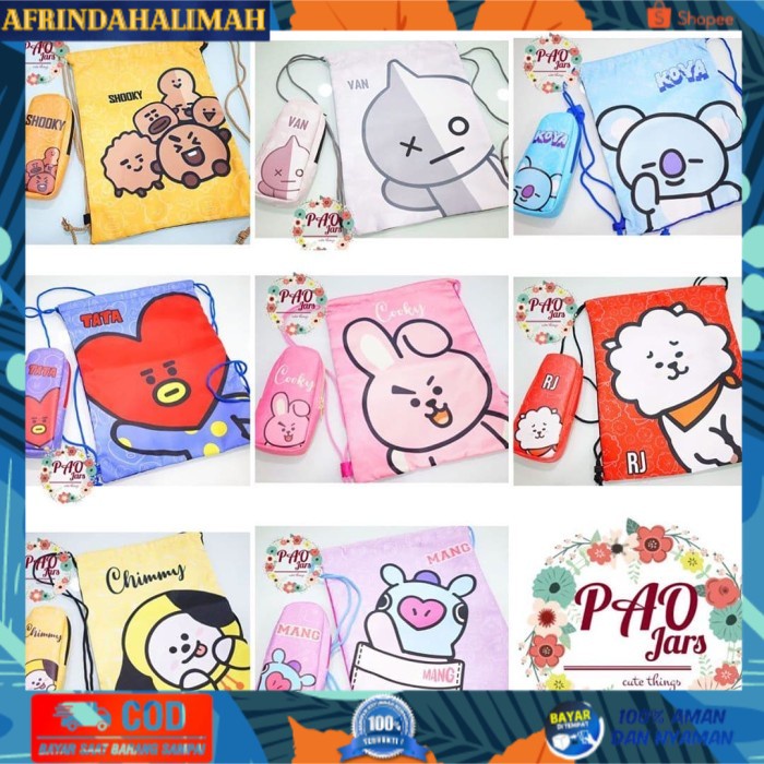 

[TERBARU] paket sekolah anak / set sekolah BT21 / tempat pensil BTS / tas serut - mang