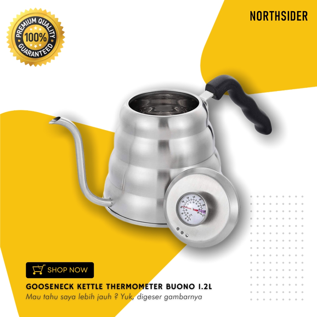 GOOSENECK KETTLE THERMOMETER BUONO 700ml &amp; 1.2L| TEKO KOPI LEHER ANGSA