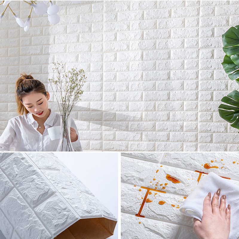  Wallpaper  Bata Foam  3D  Putih 70x77cm Shopee Indonesia