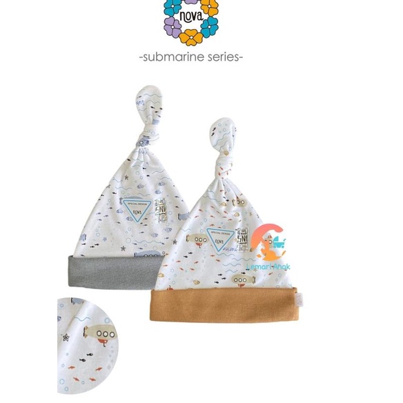 ► NOVA Topi Tali - Topi Bayi Newborn (GREY BROWN SERIES) - Submarine Brown ✺