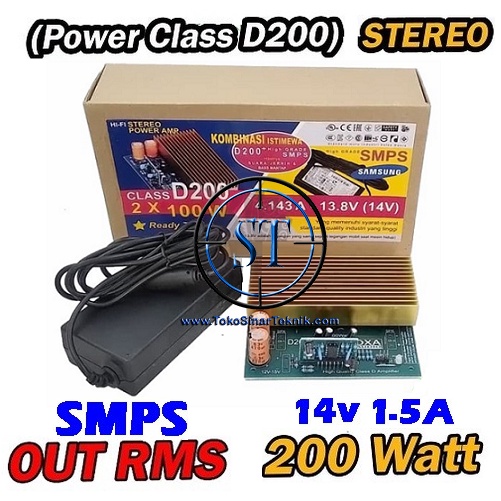 Kit Power Amplifier Stereo Class D200 2x100W 200W Plus Adaptor PSU SMPS 14V HIgh Quality Class D Ampli Product by Bell