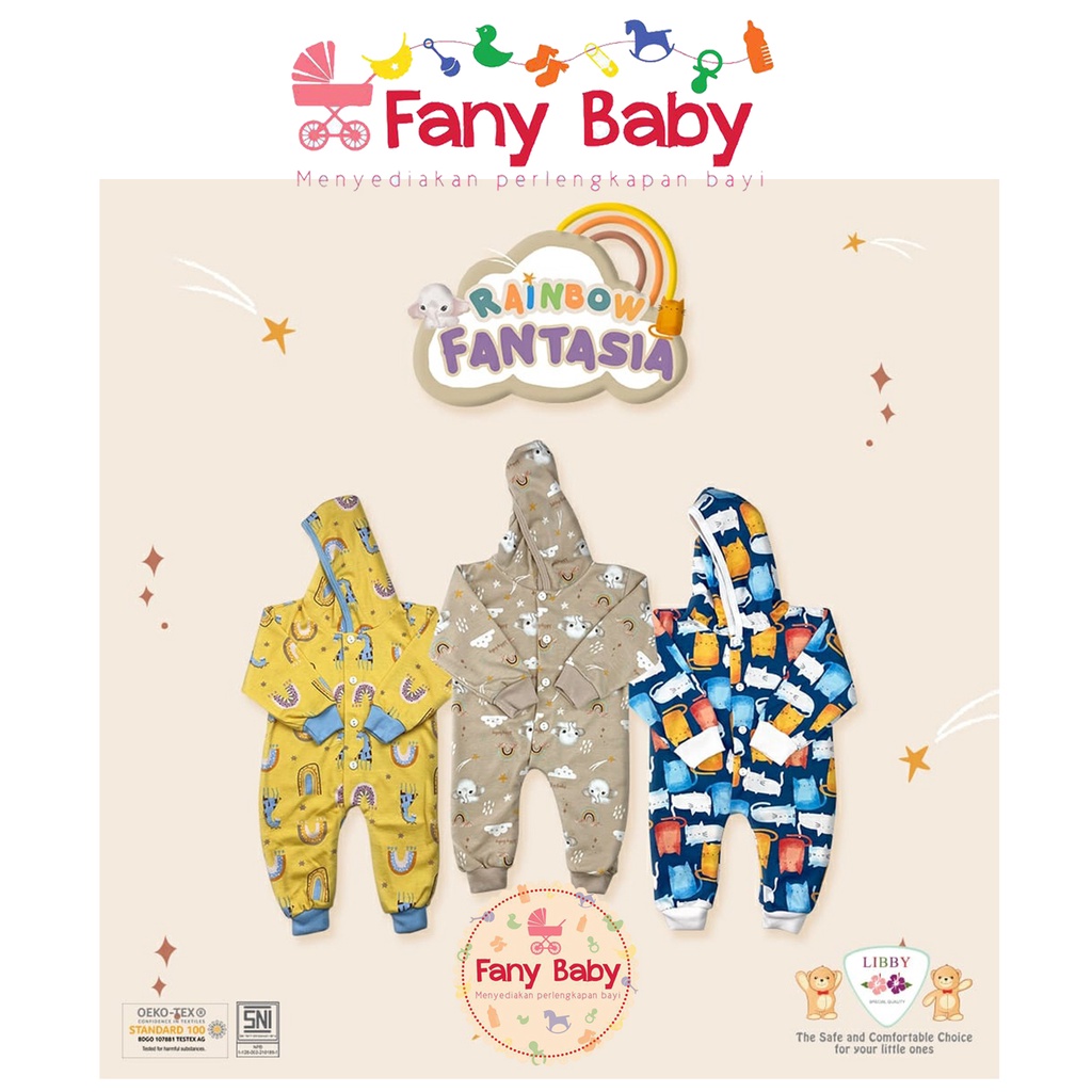 LIBBY BAJU KODOK PANJANG BUKA KAKI PAKAI TOPI [ NEWBORN ] 3PCS