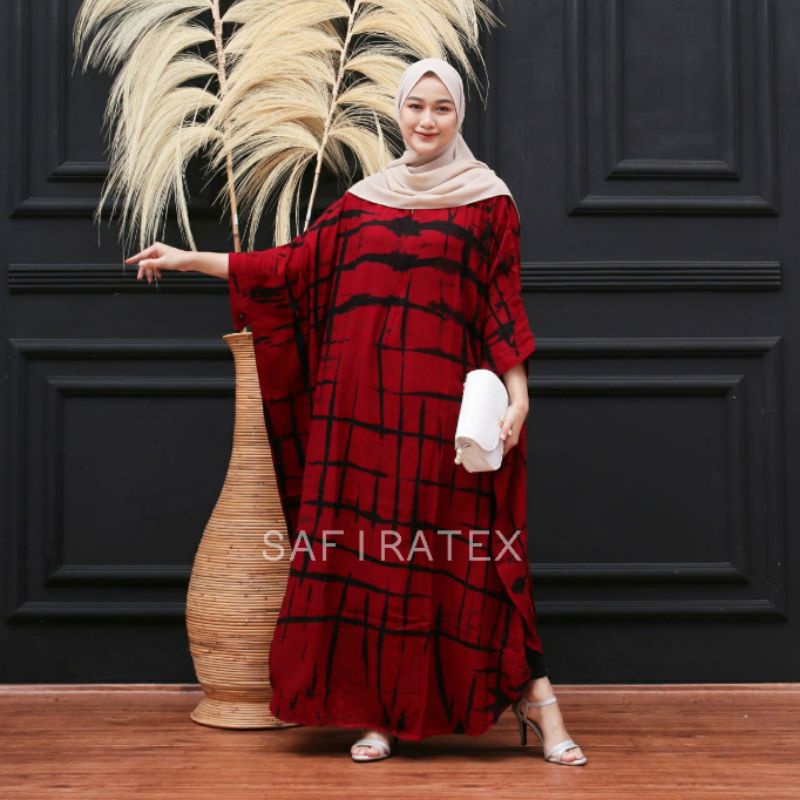 kaftan jumbo wanita casual / Gamis kaftan rayon premium casual - Merah