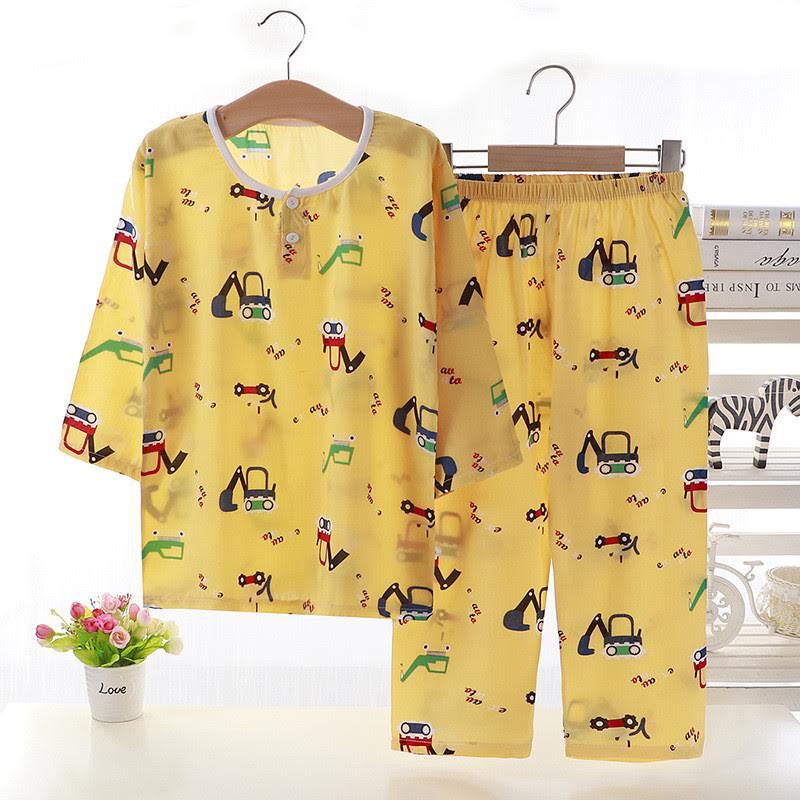 Setelan Baju Tidur [ Yellow Car ] Anak Laki-laki &amp; Perempuan [ Usia 2 -5 Tahun ] HM690