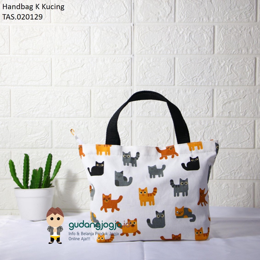 TAS KANVAS HAND BAG KANVAS KECIL MOTIF KUCING. TAS JOGJA. OLEH OLEH JOGJA. Gudangjogja.id