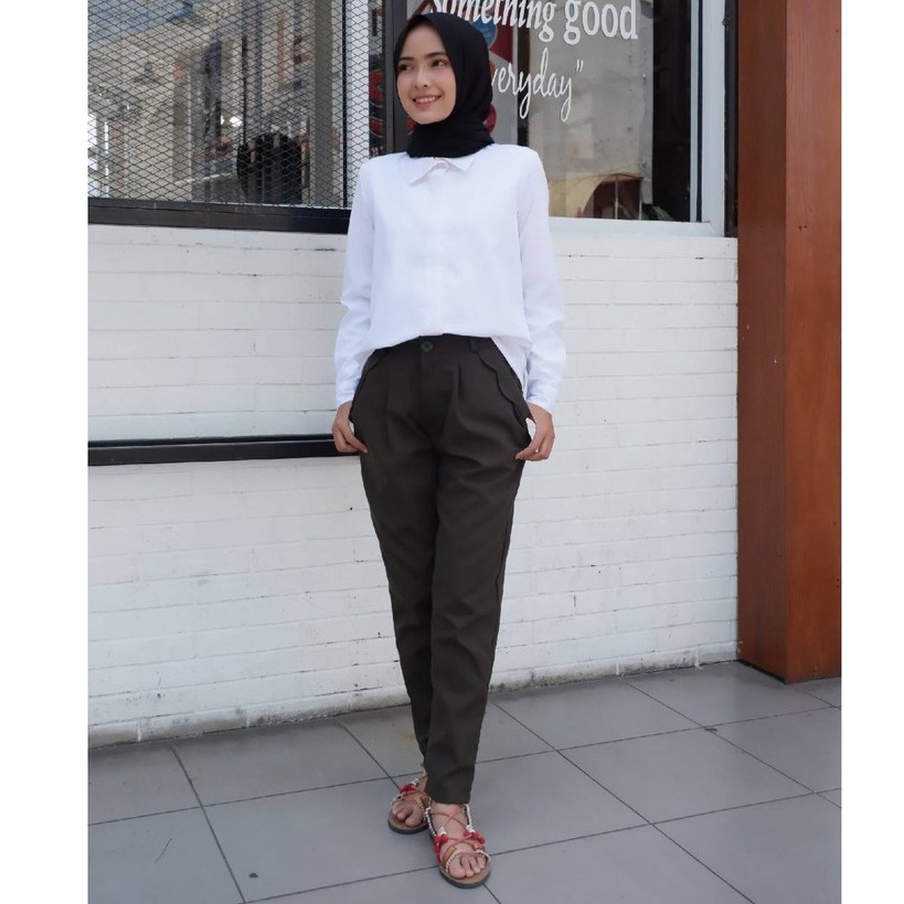 celana panjang wanita SCALOP PANTS bahan katun twil celana kain celana kerja