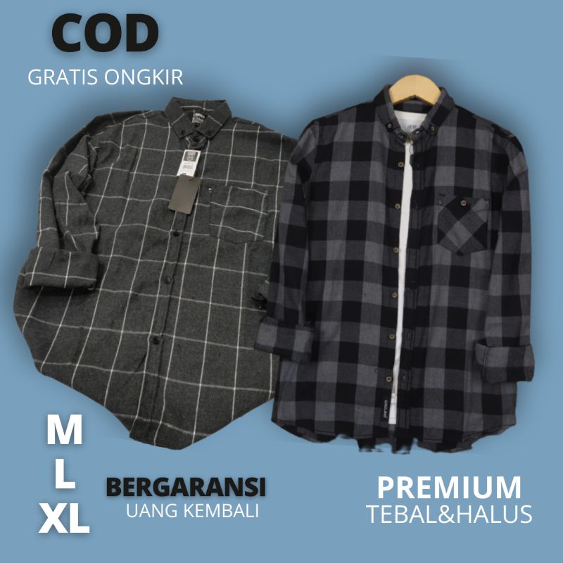 Atasan Baju Hem Flanel Kemeja Panel Pria Wanita Couple Kotak Kotak Oversize Lengan Panjang terbaru 2