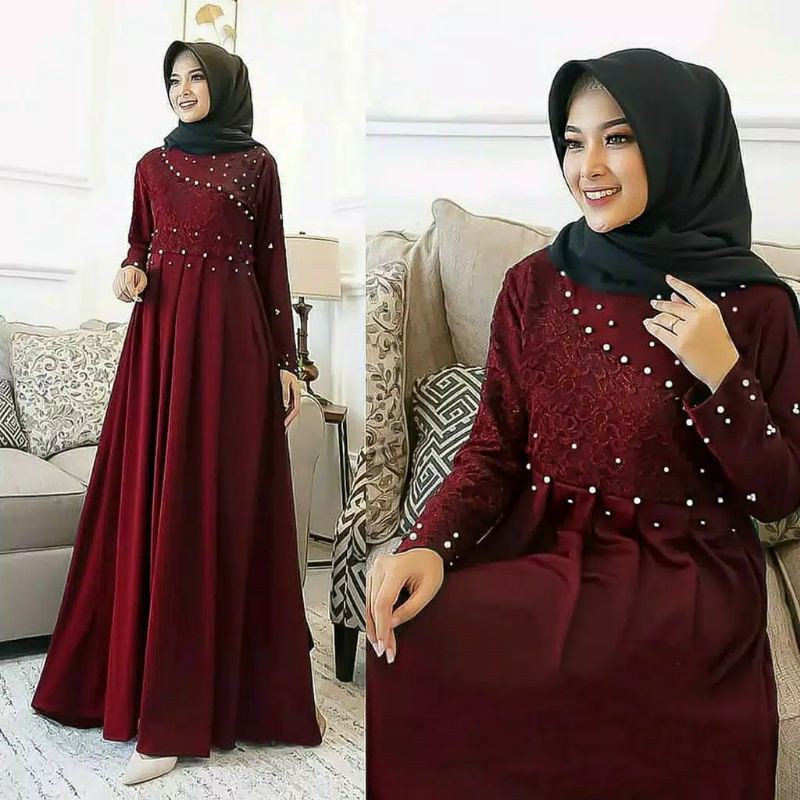 GAMIS WANITA / Delisya Dress ( Ld 105 Pj 140 ) Outfit Kondangan | Tiara Maxy Gamis Mutiara Brukat