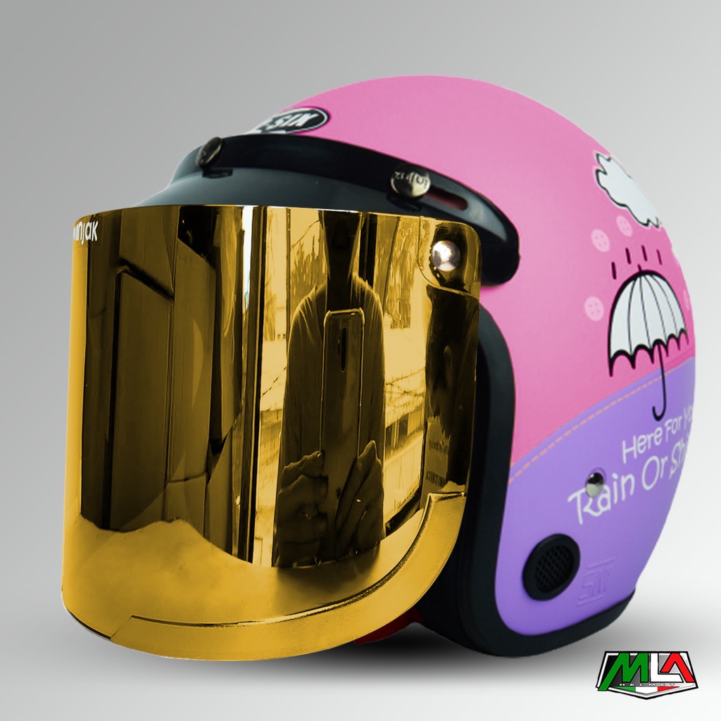 Helm Bogo Wanita Dewasa Retro Helm Bogo Aesthetic Kekinian PISTOTA SNI Kaca Datar Injak  KUALITAS PREMIUM -COD -Free Packing DUS